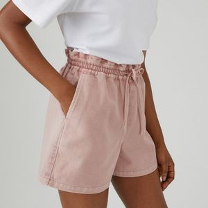 Short, aangerimpelde hoge taille LA REDOUTE COLLECTIONS. Tencel/lyocell materiaal. Maten 46 FR - 44 EU. Roze kleur