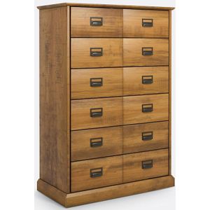 Hoge ladekast, massief dennenhout, 6 lades, Lindley