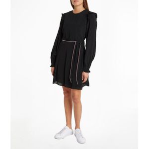 Korte wijde jurk, lange mouwen TOMMY HILFIGER. Viscose materiaal. Maten 38 FR - 36 EU. Zwart kleur