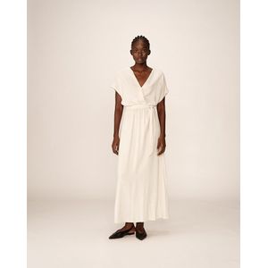 Soepele maxi-jurk met riem, POLLEN GRACE & MILA. Viscose materiaal. Maten L. Beige kleur