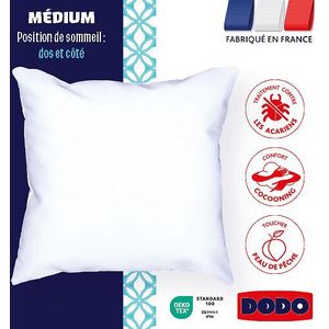 Hoofdkussen MEDIUM - Cocooning & Anti-mijt DODO.  materiaal. Maten 2 x 60 x 60 cm. Wit kleur