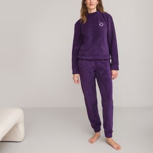 Pyjama in fleece tricot, imitatiebont LA REDOUTE COLLECTIONS. Katoen materiaal. Maten 50/52 FR - 48/50 EU. Violet kleur