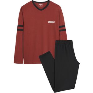 Pyjama met V-hals ATHENA. Katoen materiaal. Maten S. Rood kleur