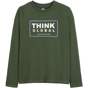 T-shirt met lange mouwen en tekst LA REDOUTE COLLECTIONS. Jersey materiaal. Maten 10 jaar - 138 cm. Groen kleur