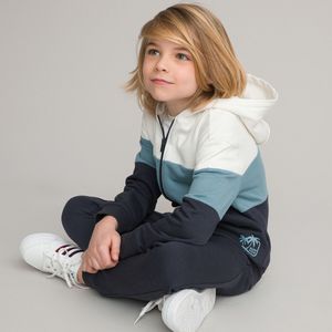 2-delig ensemble zip-up hoodie + joggingbroek LA REDOUTE COLLECTIONS. Geruwd molton materiaal. Maten 8 jaar - 126 cm. Grijs kleur