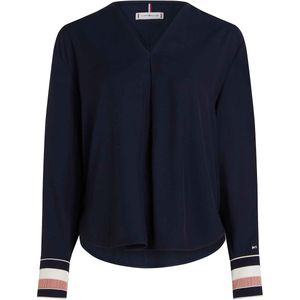 Blouse met lange mouwen en V-hals TOMMY HILFIGER. Viscose materiaal. Maten 38 FR - 36 EU. Blauw kleur