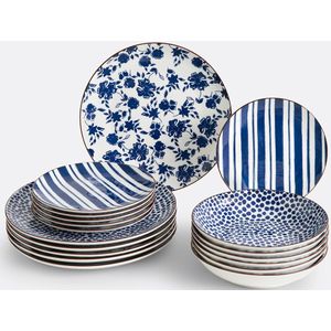 Servies van 18 borden in porselein, Sienna LA REDOUTE INTERIEURS. Porselein materiaal. Maten één maat. Blauw kleur