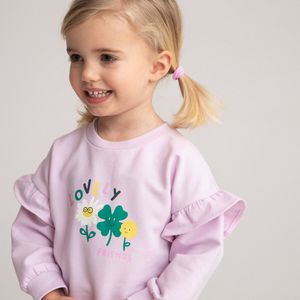 Sweater met ronde hals in molton, bloemenprint vooraan LA REDOUTE COLLECTIONS. Katoen materiaal. Maten 3 mnd - 60 cm. Roze kleur