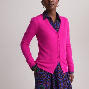 Vest met V-hals, tricot met een uiterst zachte touch ANNE WEYBURN. Acryl materiaal. Maten 34/36 FR - 32/34 EU. Roze kleur