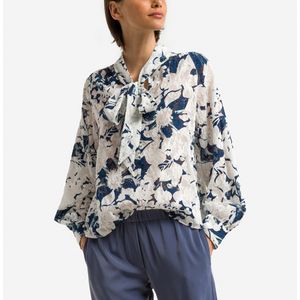 Bedrukte blouse met lavallière Ebbali SAMSOE AND SAMSOE. Viscose materiaal. Maten XS. Blauw kleur