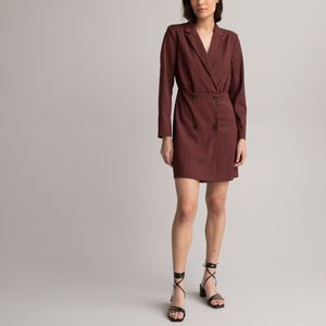 Korte jurk, blazer model, lange mouwen LA REDOUTE COLLECTIONS. Polyester materiaal. Maten 36 FR - 34 EU. Kastanje kleur