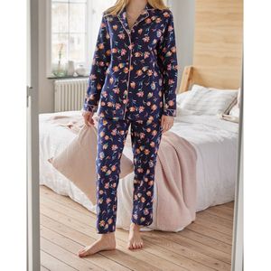 Pyjama met lange mouwen in katoenen flanel DAMART. Katoen materiaal. Maten M. Blauw kleur