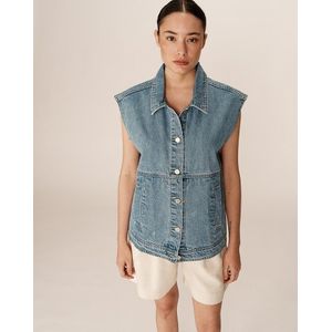 Oversized mouwloos jeansvest PAULETTE GRACE & MILA. Denim materiaal. Maten 1(S). Blauw kleur