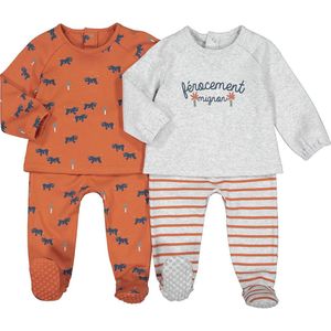 Set van 2 pyjama's, 2-delig, bio katoen LA REDOUTE COLLECTIONS. Katoen materiaal. Maten 3 mnd - 60 cm. Oranje kleur