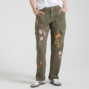 Cargo broek met geborduurde bloemen JOE BROWNS. Katoen materiaal. Maten 44 FR - 42 EU. Groen kleur