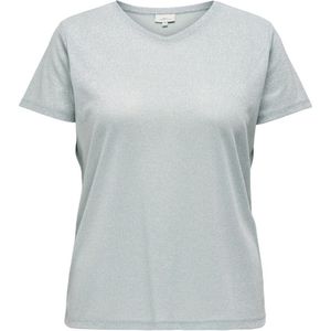 T-shirt met V-hals en glanzende smalle strepen ONLY CARMAKOMA. Polyester materiaal. Maten 54 FR - 52 EU. Blauw kleur