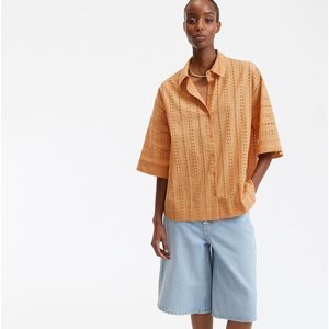 Los hemd in broderie anglaise, elleboogmouwen LA REDOUTE COLLECTIONS. Katoen materiaal. Maten XL. Geel kleur