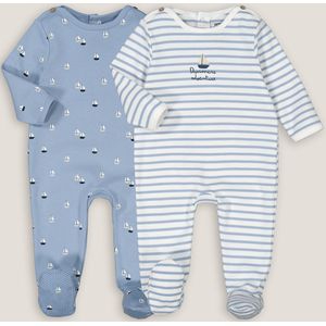 Set van 2 pyjama's in katoen, boot motiefjes LA REDOUTE COLLECTIONS. Katoen materiaal. Maten 1 jaar - 74 cm. Blauw kleur