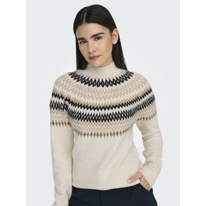 Trui in fijn tricot met jacquard motief ONLY. Acryl materiaal. Maten L. Beige kleur
