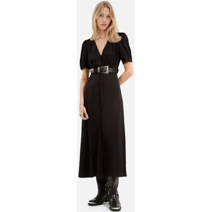 V-hals midi-jurk met korte mouwen en jacquardstippen THE KOOPLES. Katoen materiaal. Maten 2(M). Zwart kleur