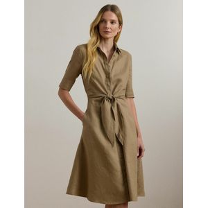 Uitlopende blousejurk met korte mouwen van linnen LAUREN RALPH LAUREN. Linnen materiaal. Maten XL. Beige kleur