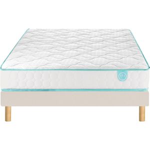 Ensemble. matras met pocketveren + bedbodem, LE TOUT TENDRE MERINOS. Massief hout materiaal. Maten 160 x 200 cm. Beige kleur