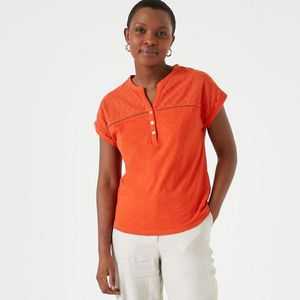 T-shirt met tuniekhals en korte mouwen ANNE WEYBURN. Katoen materiaal. Maten 38/40 FR - 36/38 EU. Kastanje kleur