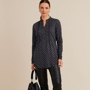 Bedrukte tuniek met lange mouwen ANNE WEYBURN. Katoen materiaal. Maten 38/40 FR - 36/38 EU. Blauw kleur