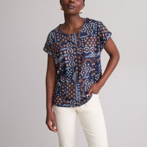 Bedrukt T-shirt met ronde hals en korte mouwen ANNE WEYBURN. Polyester materiaal. Maten 38/40 FR - 36/38 EU. Blauw kleur