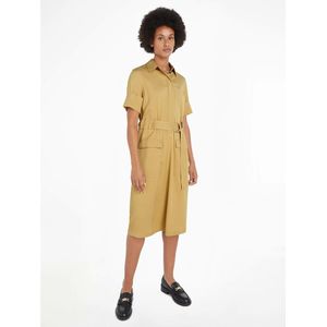Soepele jurk, korte mouwen, polokraag, ceintuur TOMMY HILFIGER. Katoen materiaal. Maten 34 FR - 32 EU. Beige kleur