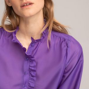 Blouse met opstaande kraag met volant, lange mouwen LA REDOUTE COLLECTIONS. Polyester materiaal. Maten 36 FR - 34 EU. Violet kleur