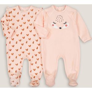 Set van 2 pyjama's in bedrukt fluweel LA REDOUTE COLLECTIONS. Fluweel materiaal. Maten 2 jaar - 86 cm. Roze kleur