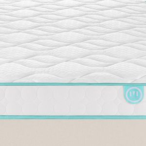 Ensemble matras in latex + bedbodem, LE TOUT DOUX MERINOS. Massief hout materiaal. Maten 2 x 80 x 200 cm. Beige kleur