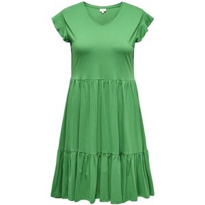 Wijd uitlopende jurk, V-hals ONLY CARMAKOMA. Katoen materiaal. Maten 50/52 FR - 48/50 EU. Groen kleur