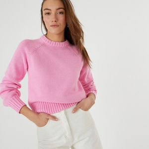 Trui met ronde hals in grof tricot LA REDOUTE COLLECTIONS. Katoen materiaal. Maten XL. Roze kleur