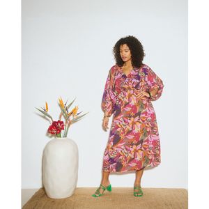 Jurk met bloemenprint, Leva ALMÉ. Viscose materiaal. Maten 48/50 (FR) - 46/48 (EU). Roze kleur