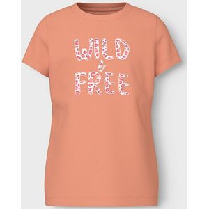 T-shirt met korte mouwen, bedrukte tekst NAME IT. Katoen materiaal. Maten 9/10 jaar - 132/138 cm. Oranje kleur