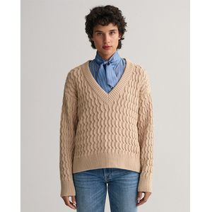 Trui met V-hals in kabeltricot GANT. Katoen materiaal. Maten S. Beige kleur