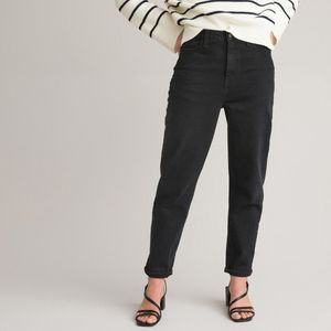 Boyfit jeans met hoge taille LA REDOUTE COLLECTIONS. Denim materiaal. Maten 48 FR - 46 EU. Zwart kleur