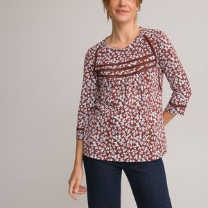 T-shirt met bloemenprint, ronde hals, lange mouwen ANNE WEYBURN. Bio katoen materiaal. Maten 34/36 FR - 32/34 EU. Andere kleur