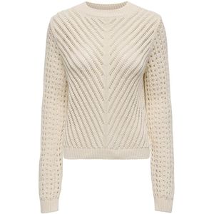 Trui met ronde hals in tricot met ajour JDY. Katoen materiaal. Maten S. Beige kleur