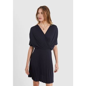 Korte plissé-jurk met korte mouwen ICODE. Polyester materiaal. Maten 40 FR - 38 EU. Blauw kleur