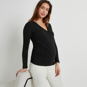 T-shirt voor zwangerschap en borstvoeding, wikkelmodel LA REDOUTE COLLECTIONS. Polyester materiaal. Maten S. Zwart kleur