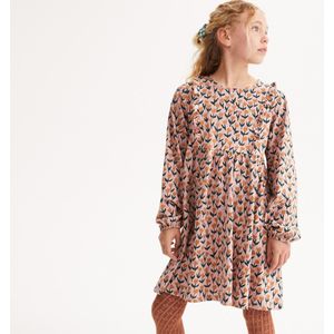 Jurk in jersey met bloemenprint en volants LA REDOUTE COLLECTIONS. Jersey materiaal. Maten 14 jaar - 156 cm. Roze kleur