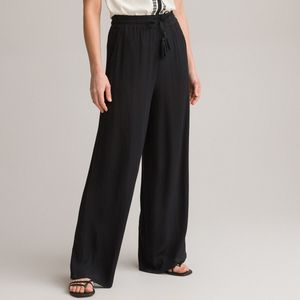 Wijde broek in crêpe ANNE WEYBURN. Viscose materiaal. Maten 36 FR - 34 EU. Zwart kleur