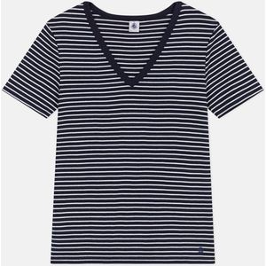 Gestreept T-shirt met V-hals van L'Iconique PETIT BATEAU. Katoen materiaal. Maten L. Blauw kleur