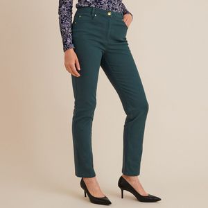 Rechte broek 5-pockets, in stretchkatoen ANNE WEYBURN. Katoen materiaal. Maten 46 FR - 44 EU. Groen kleur