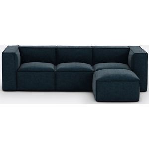 Modulaire 3-zit en poef, vintage fluweel, Seven LA REDOUTE INTERIEURS. Getextureerde stof materiaal. Maten 4-zit. Blauw kleur