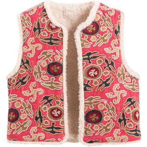 Omkeerbare vest zonder mouwen in fluweel, geborduurd LOUISE MISHA X LA REDOUTE. Katoen materiaal. Maten 9 jaar - 132 cm. Roze kleur