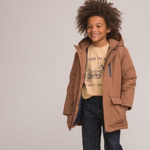 Warme parka met kap LA REDOUTE COLLECTIONS. Polyester materiaal. Maten 10 jaar - 138 cm. Kastanje kleur